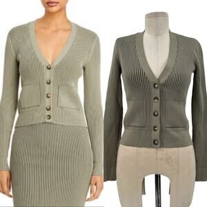 Anine Bing Layla Ribbed Cardigan Sweater Button Front Olive Green Size Small‎